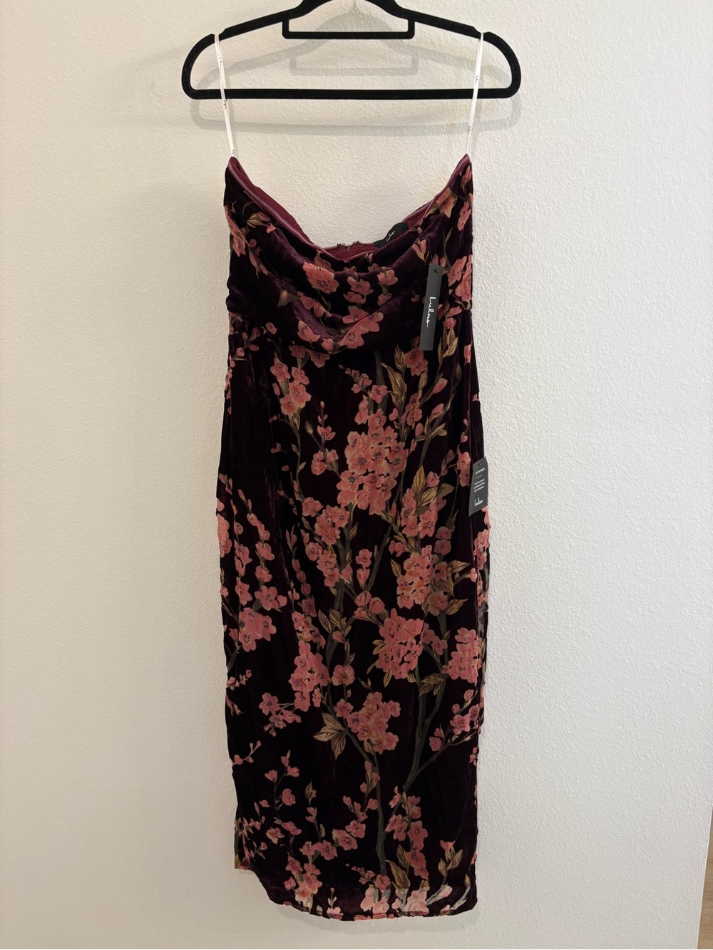 NWT Lulu's Floral Velvet Slip Dress in Wine with Pink Blossoms